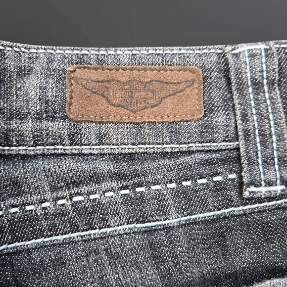 Y2K Harley Davidson Straight Leg Jeans Size 0 Black Embroidered Pockets Low Rise - Picture 5 of 13